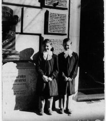 The author (R) and his brother David about to walk to school in Rome, 1956.